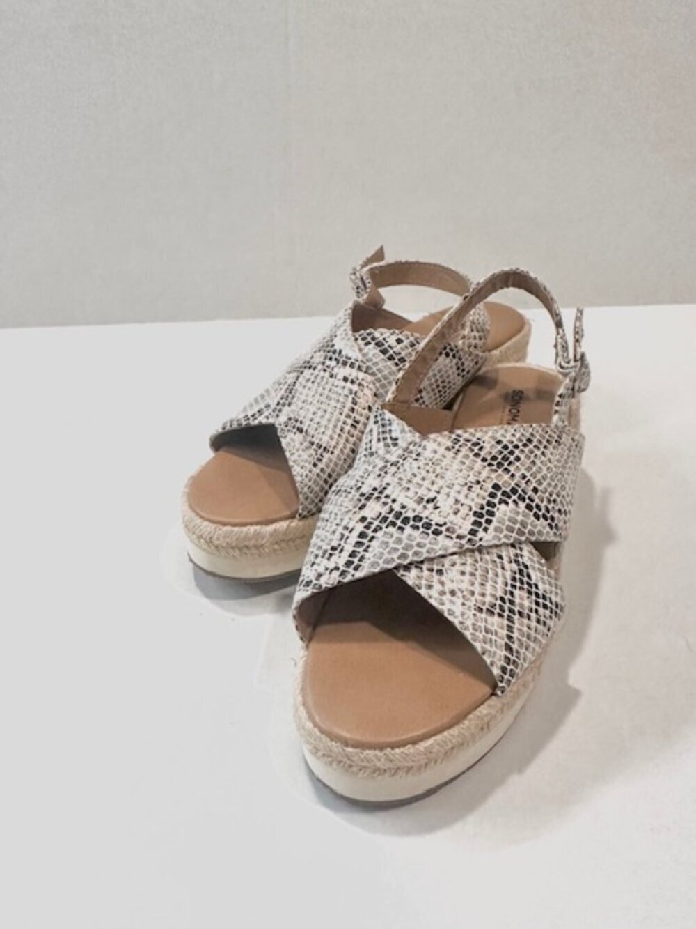 Sonoma Womens Wedge Sandals Geyser Snake Print Espartille Buckle Open Toe 7 MED